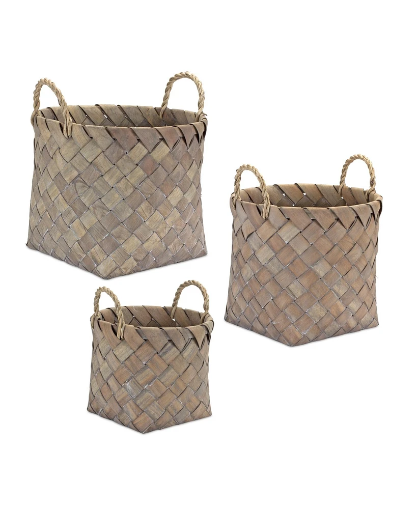 Slickblue Natural Woven Wicker Basket With Handles (Set of 3)