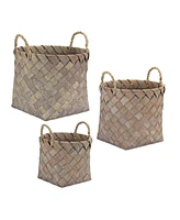 Slickblue Natural Woven Wicker Basket With Handles (Set of 3)