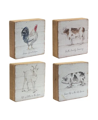 Slickblue Rustic Wood Farm Animal Sentiment Block (Set of 4)