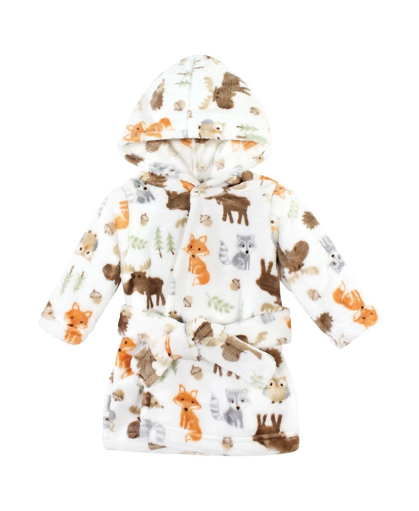 Hudson Baby Baby Boys Plush Animal Face Bathrobe, Woodland, 0-9 Months