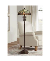 Robert Louis Tiffany Leaf and Vine Ii Traditional Victorian Tiffany Style Floor Standing Lamp 60" Tall Bronze Gold Amber Green Stained Glass Dome Shad