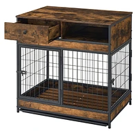 Streamdale Furniture Furniture Dog Cage Crate with Double Doors, Rustic Brown,31.5"WX22.64"DX30.59"H