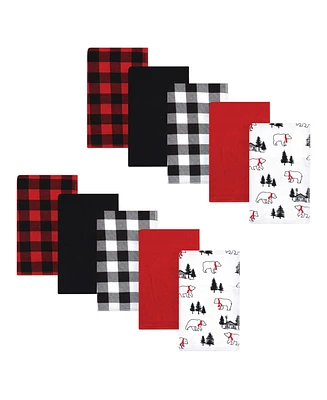 Hudson Baby Infant Boy Cotton Flannel Burp Cloths, Buffalo Plaid Bear, One Size