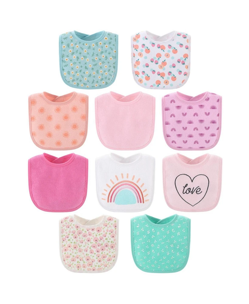 The Peanutshell Baby Girls Sweet Terry Baby Bib 10 Pack Set, Feeding, Teething, Drooling