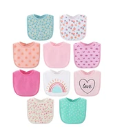 The Peanutshell Baby Girls Sweet Terry Baby Bib 10 Pack Set, Feeding, Teething, Drooling