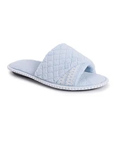 Muk Luks Women's Sally Open Toe Scuff Slipper, Freesia Blue, Large