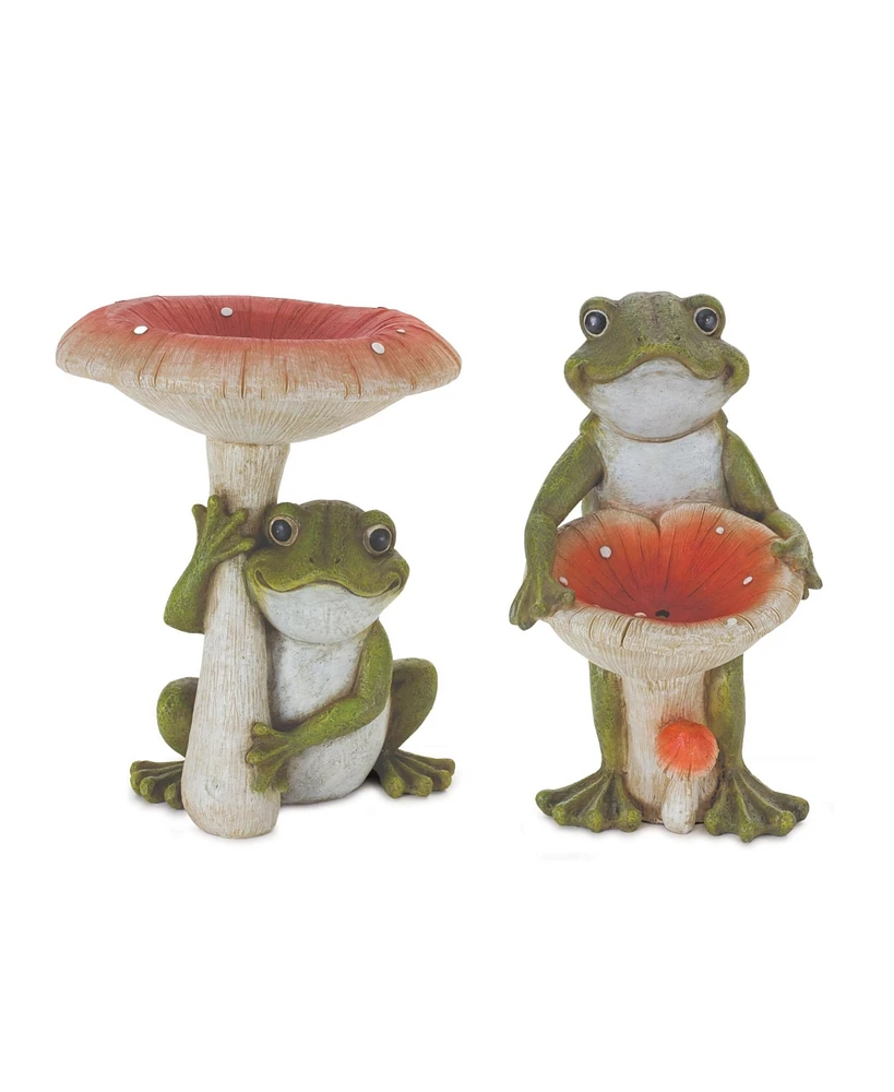 Slickblue Garden Frog With Mushroom (Set of 2)