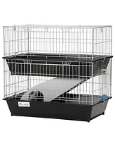 PawHut 2-Tier Mouse Cage, Ferret Cage W/ Dish and Bottle, Ramp, 2 Doors