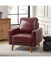 Hulala Home Mid-century Modern Elizabeth Genuine Leather Armchair with Wood Flared Legs