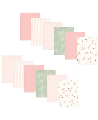 Hudson Baby Infant Girl Cotton Flannel Burp Cloths Bundle, Dainty Floral