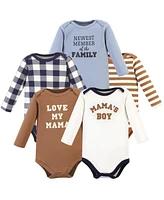 Hudson Baby Baby Boys Hudson Cotton Long-Sleeve Bodysuits, Brown Navy Mamas 5-Pack