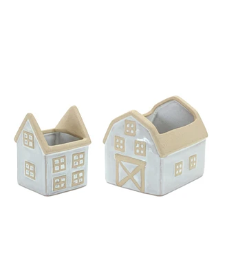 Slickblue Neutral Porcelain House And Barn Planter (Set of 2)