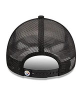 New Era Men's White/Black Pittsburgh Steelers Stacked A-Frame Trucker 9FORTY Adjustable Hat