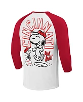 Ripple Junction Men's White/Red Peanuts Cincinnati Baseball Raglan T-Shirt