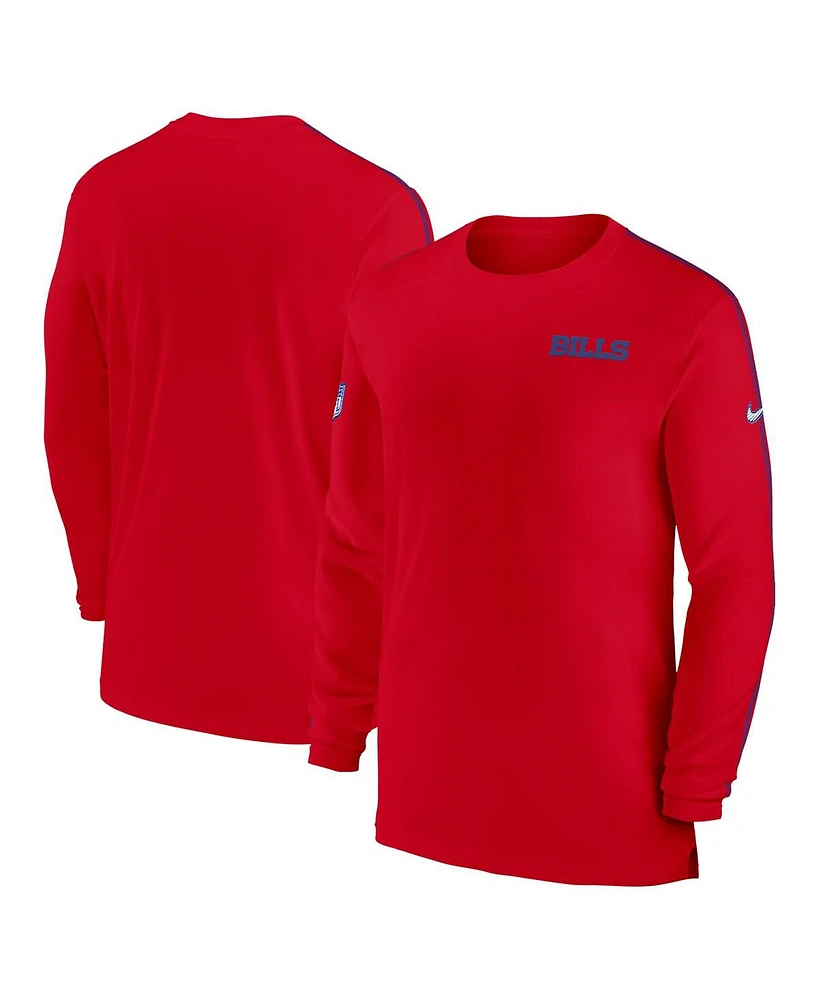 Nike Men's Red Buffalo Bills Sideline Coach Uv Performance Long Sleeve T-Shirt