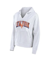 Fanatics Women's White New York Mets Striped Fundamentals Notch Neck Pullover Hoodie