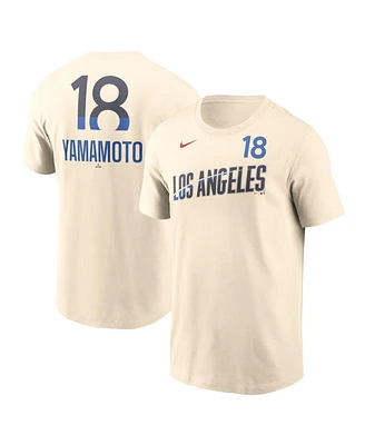 Nike Men's Yoshinobu Yamamoto Cream Los Angeles Dodgers 2024 City Connect Fuse Name Number T-Shirt