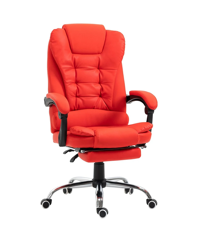 Homcom Executive Office Chair with Footrest, Padded Armrests, Red