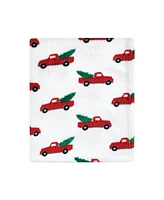 Hudson Baby Unisex Baby Silky Plush and Coral Fleece Blanket, Christmas Tree Truck, 30x36 inches