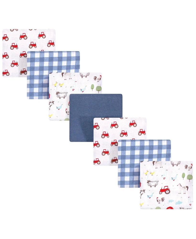 Hudson Baby Infant Boy Cotton Flannel Receiving Blankets Bundle, Boy Farm Animals, One Size