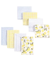 Hudson Baby Infant Girl Cotton Flannel Burp Cloths and Receiving Blankets, 8-Piece, Lemons, One Size