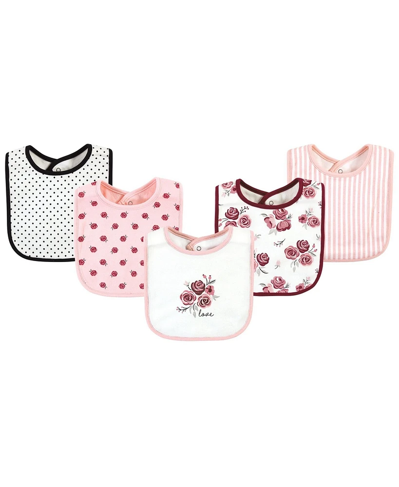 Hudson Baby Infant Girl Cotton Bibs, Rose, One Size