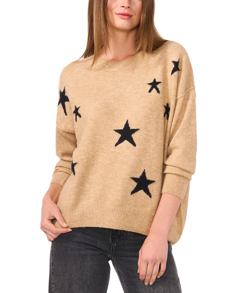 Vince Camuto Women's Star-Print Dropped-Shoulder Sweater