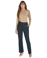 Tommy Hilfiger Women's Checked Mid Rise Bootcut Pants