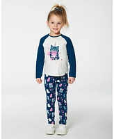 Deux par Deux Big Girls Baseball Top With Print Cat