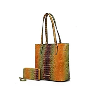 Mkf Collection Piper Gradient Rainbow Faux Crocodile-Embossed Tote Bag with Matching Wallet by Mia K