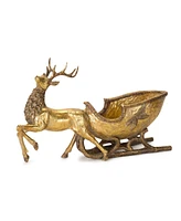 Slickblue Bronze Metal Deer With Sleigh Display 19"l