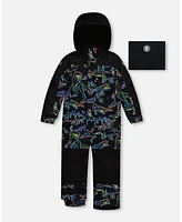 Deux par Toddler Boys One Piece Snowsuit Black Printed Dinos