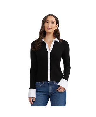 Ellen Tracy Women's Rib Shirt with Poplin Trims