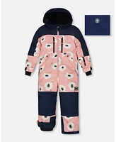 Deux par Deux Big Girls One Piece Technical Snowsuit Pink Printed Off White Flowers