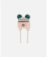 Deux par Deux Girl Knit Hat With Ears Light Pink Cat Face - Toddler|Child