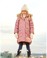 Deux par Deux Big Girls Puffy Long Coat Dusty Pink With Small Flowers