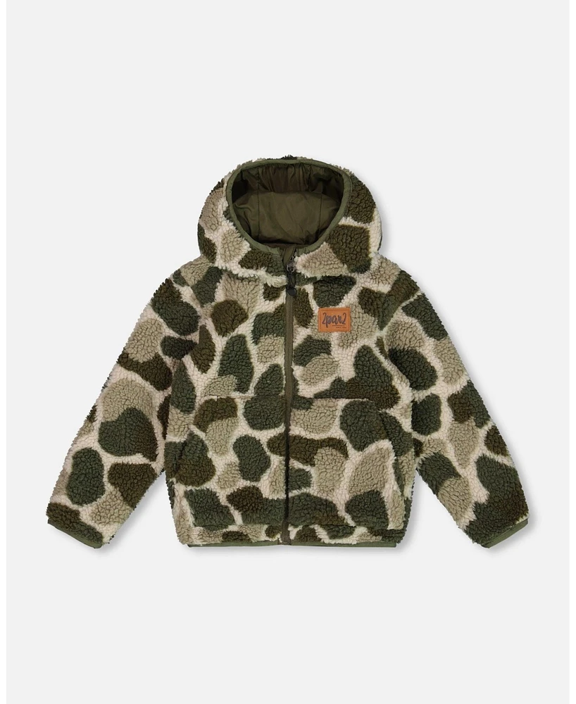 Deux par Toddler Boys Reversible Sherpa Jacket Camouflage Green