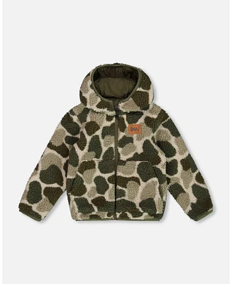 Deux par Deux Toddler Boys Reversible Sherpa Jacket Camouflage Green