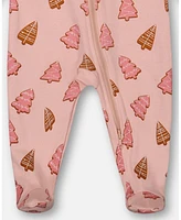 Deux par Deux Baby Girls Baby Organic Cotton One Piece Pajama Pink Christmas Cookies