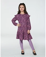 Deux par Deux Toddler Girls Dress With Frills Burgundy Printed Flowers - Toddler|Child