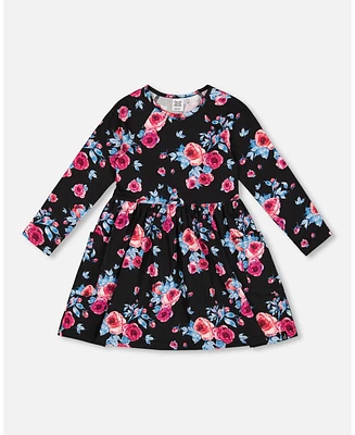 Deux par Toddler Girls Printed Roses Dress With Pockets Black - Toddler|Child