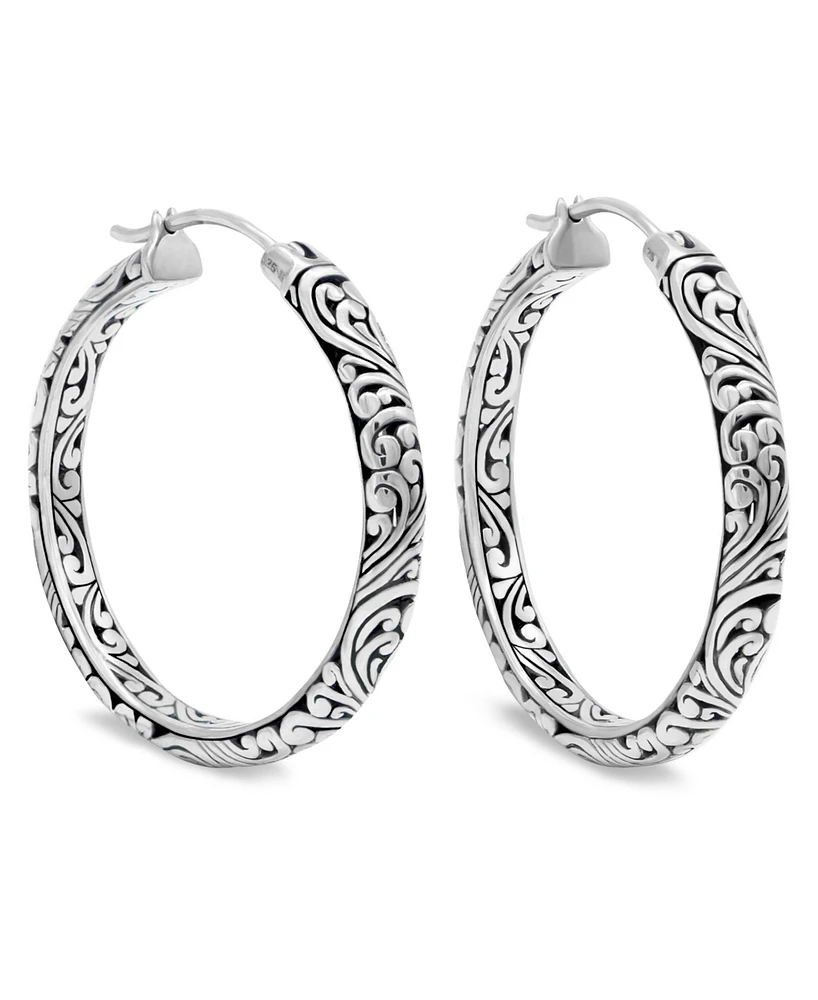 Devata 35mm Bali Filigree Hoop Earrings in Sterling Silver