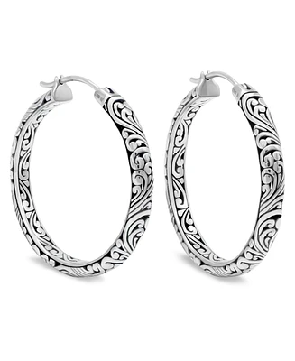 Devata 35mm Bali Filigree Hoop Earrings in Sterling Silver