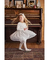 Deux par Toddler Girls Bi-Material Dress With Glittering Tulle Skirt Off White - Toddler|Child