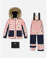 Deux par Big Girls Two Piece Snowsuit Allover Print Pink Printed Off White Flowers