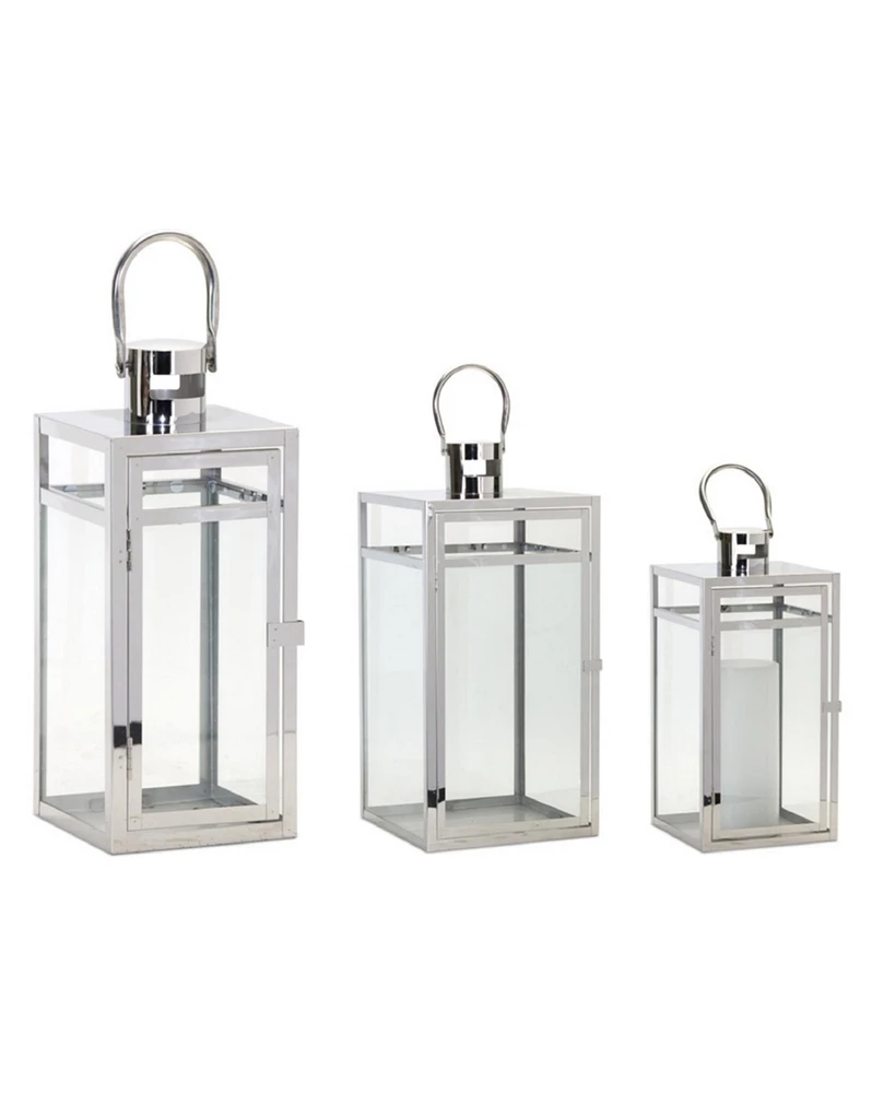 Slickblue Modern Stainless Steel Metal Lantern (Set of 3)