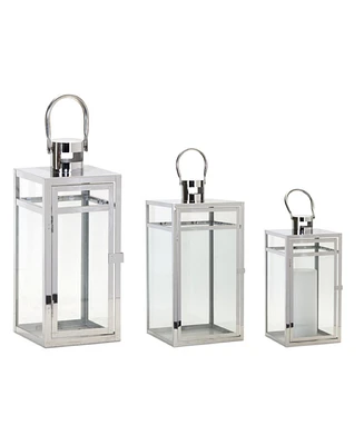 Slickblue Modern Stainless Steel Metal Lantern (Set of 3)