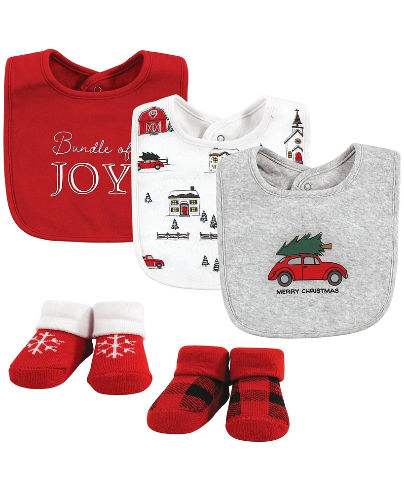 Hudson Baby Baby Boys Unisex Baby Cotton Bib and Sock Set, Christmas Scene, One