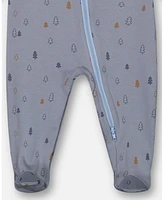 Deux par Baby Boys Organic Cotton One Piece Pajama Air Blue Printed Trees