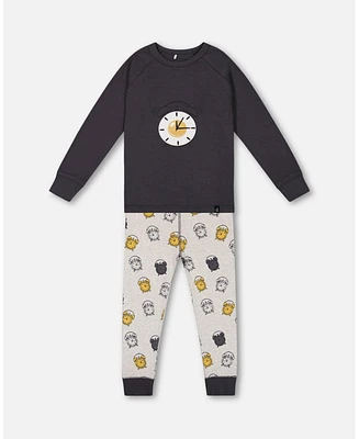 Deux par Little Boys Organic Cotton Two Piece Pajama Set Gray printed Egg-o-Clock - Toddler|Child egg-o